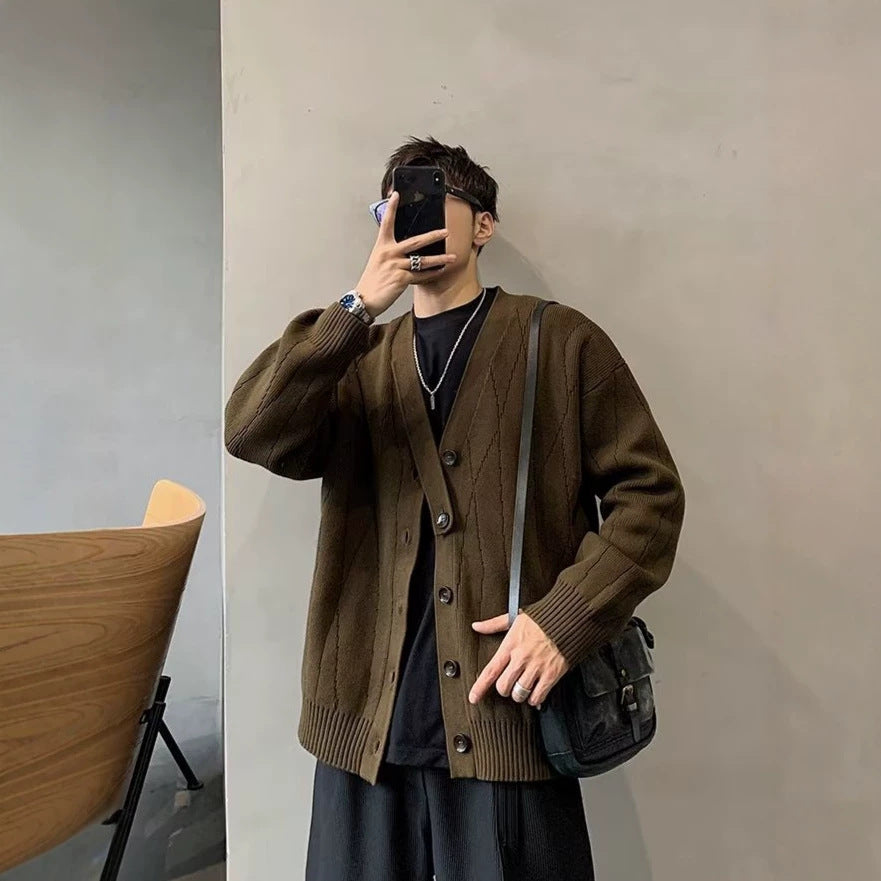 Automne Hiver Rétro Cardigan Hommes Veste tricotée Chandail