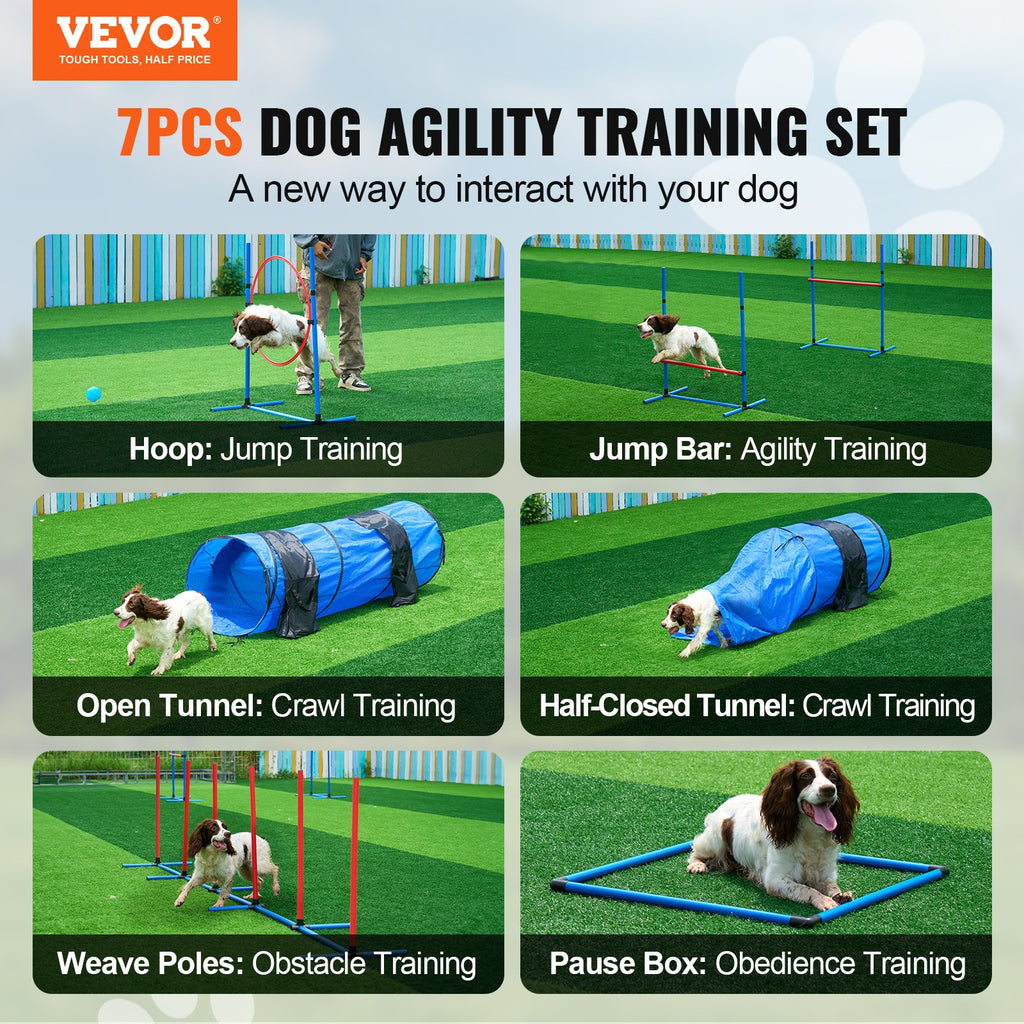 Équipement d'entraînement sur l'agilité des chiens 7 PCS Set W/ Hurdles 2 tunnels Jump Ring