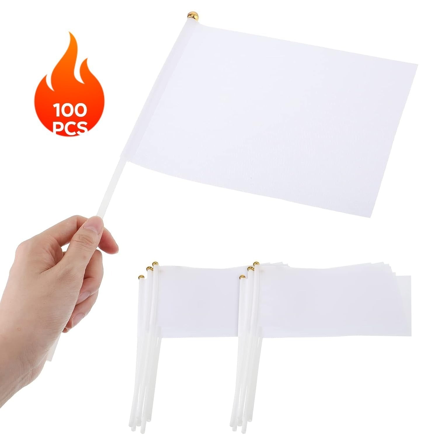 100 pennants blancs (14 X 21 cm) avec pôles d'affichage