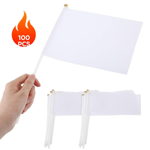 100 pennants blancs (14 X 21 cm) avec pôles d'affichage