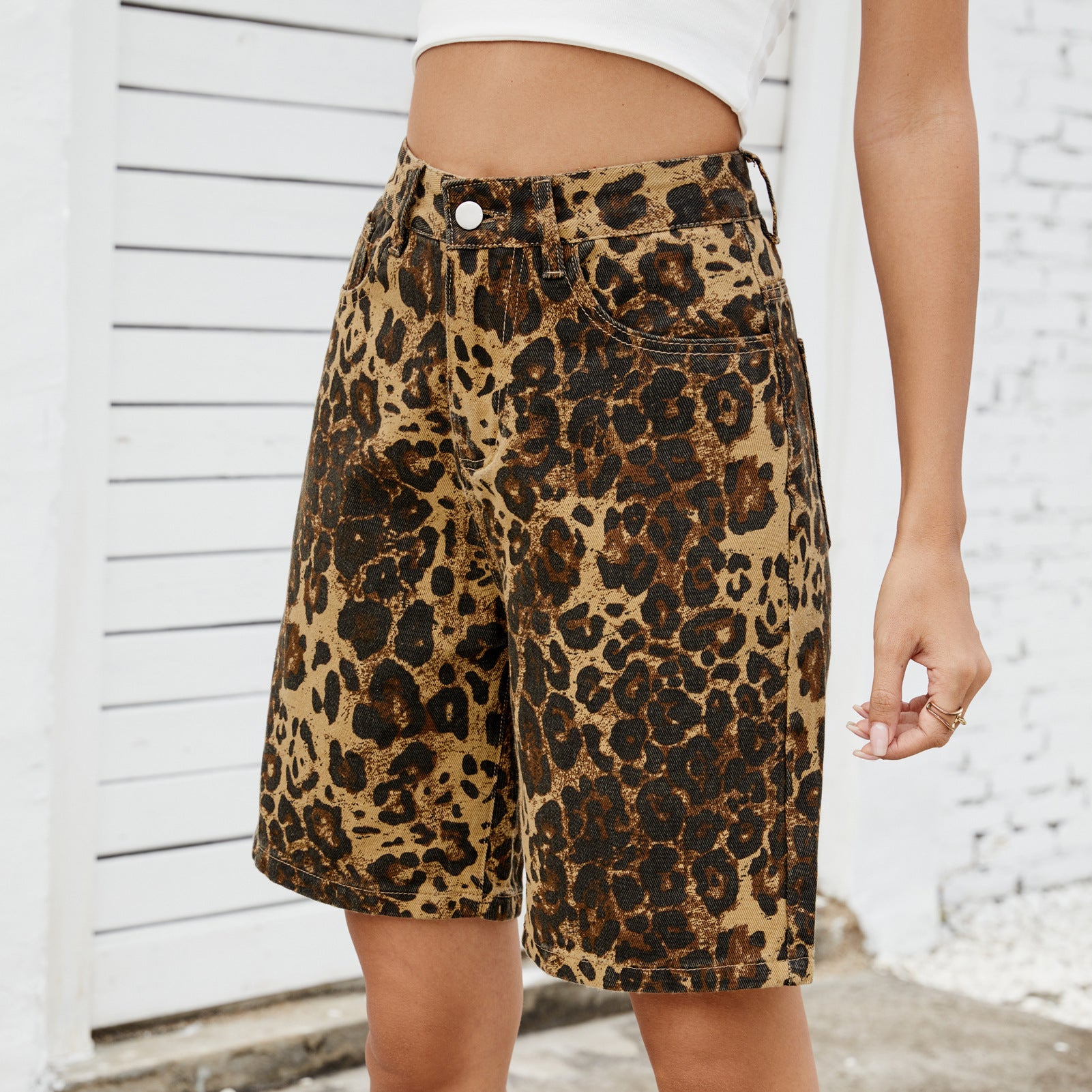 Été Lavé Casual Retro Léopard-Imprimé Slimming Denim Shorts