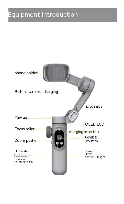 Stabilisateur PTZ mobile Pro Intelligent Trois axes Anti-shake