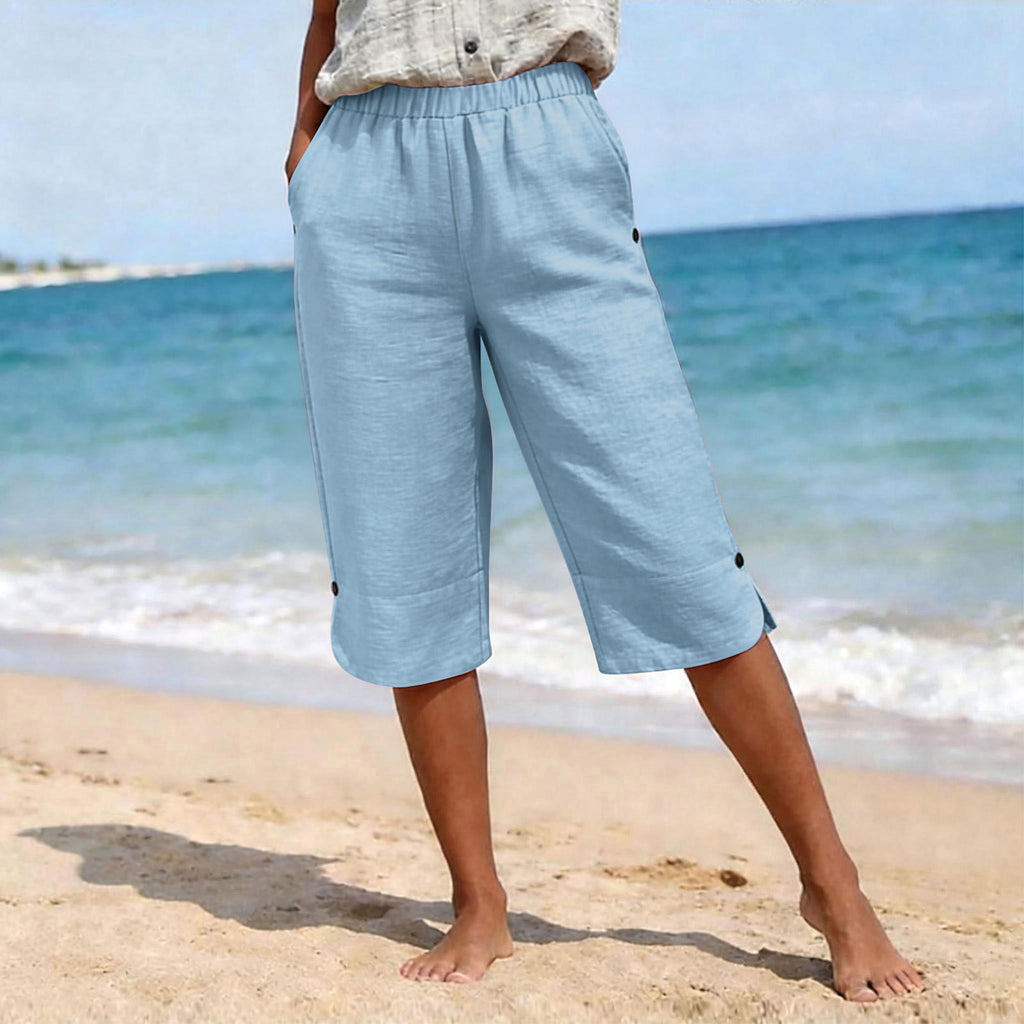 Pantalons casuals élastiqués pour dames Été High-waist