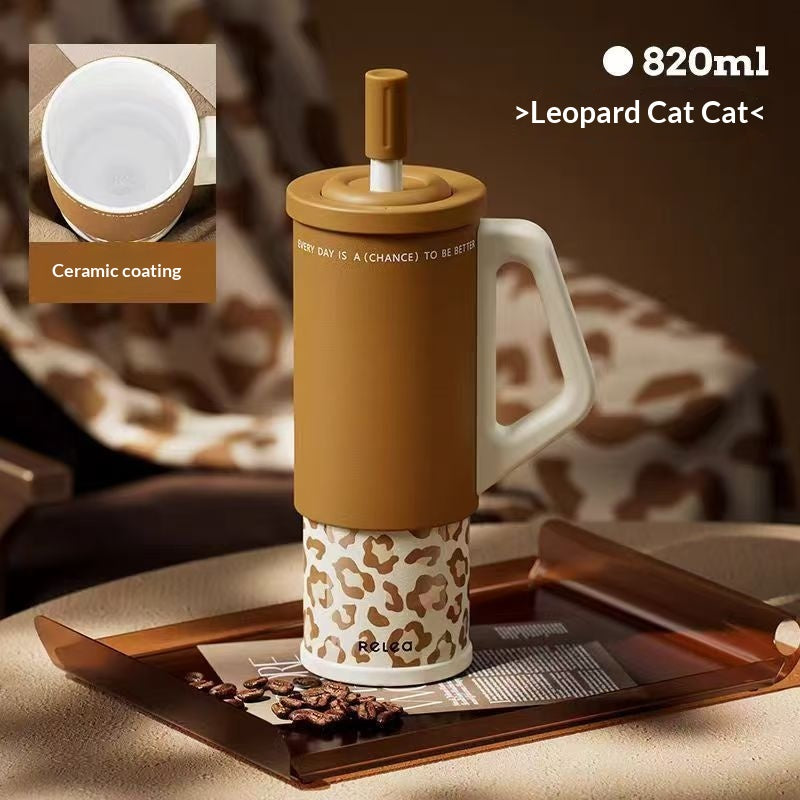 Ice brewing mug with stainless steel handle, large capacity car straw top for C