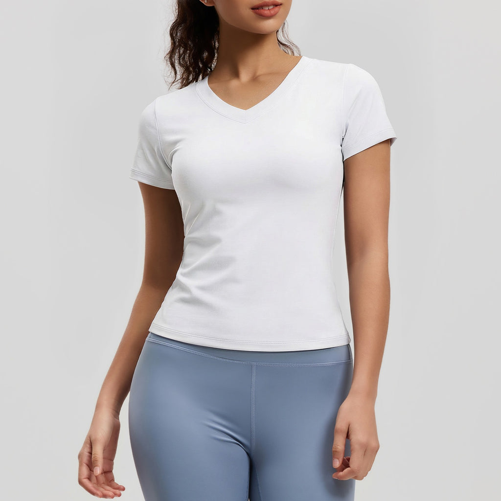 Peach Basic V-neck Sleeve Sports Top