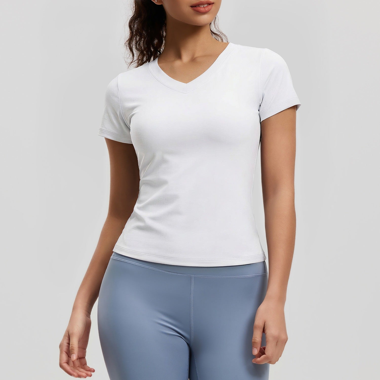 Peach Basic V-neck Sleeve Sports Top