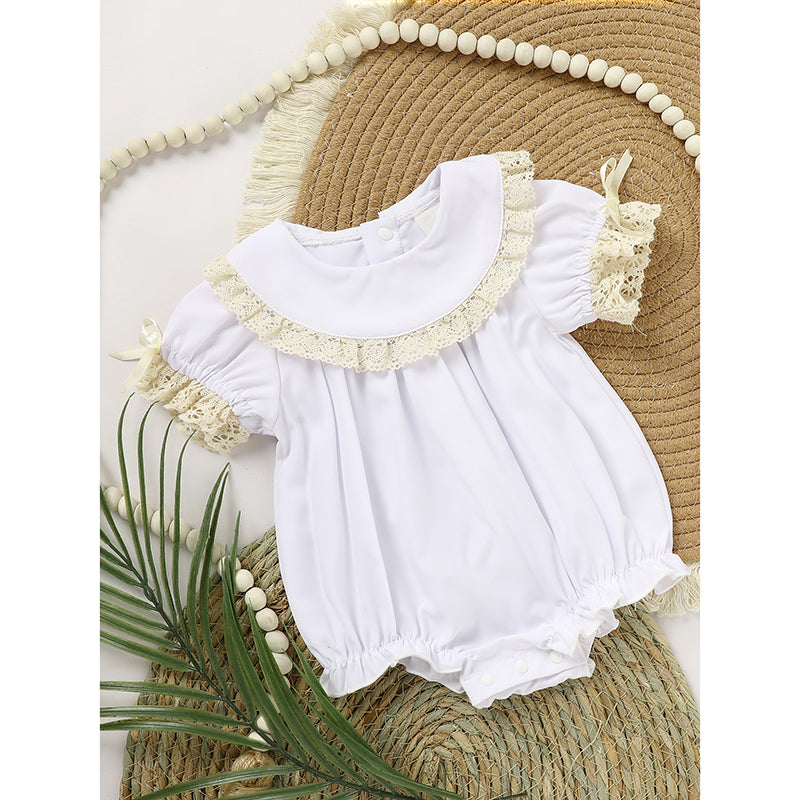 Bébé fille blanc Dentelle Romper doux et élégant manches courtes Bubble combinaison de saut pour la saison de mariage
