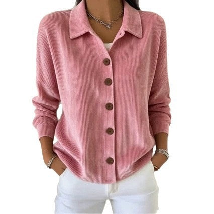 Veste à manches longues de cardigan polyvalente à bouton côtelé femme Anno