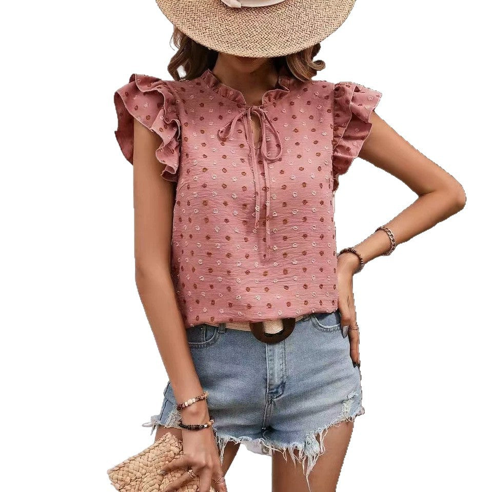 Top Casual le plus vendu avec un petit collier et des manches volantes