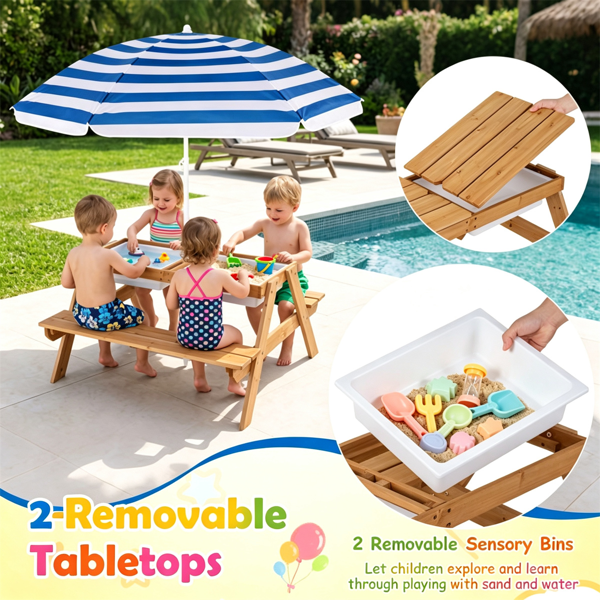 3-en-1 Table de pique-nique pour enfants avec parapluie réglable