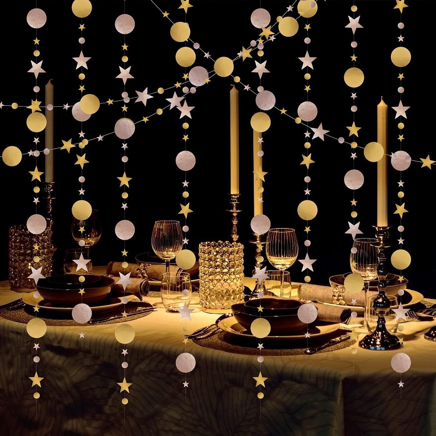 Ensemble de 5 décorations de couronnes rondes de Champagne - Décorations de mur et de table polyvalentes