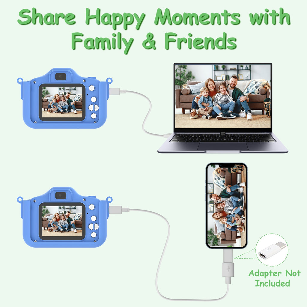 Pink-Blue Options -- 1Pc Dinosaur Kids Caméra de caricature de selfie 48MP 1080P HD Digital