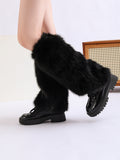 Filles Costumes Y2K femmes Outfit Accessory Faux Fur Fluffy Long Bottes Coffre-fort Fuzzy Le