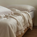 English Herringbone Jacquard Cotton Linen Double Bed Washable Summer Cooling Quilt with Lace