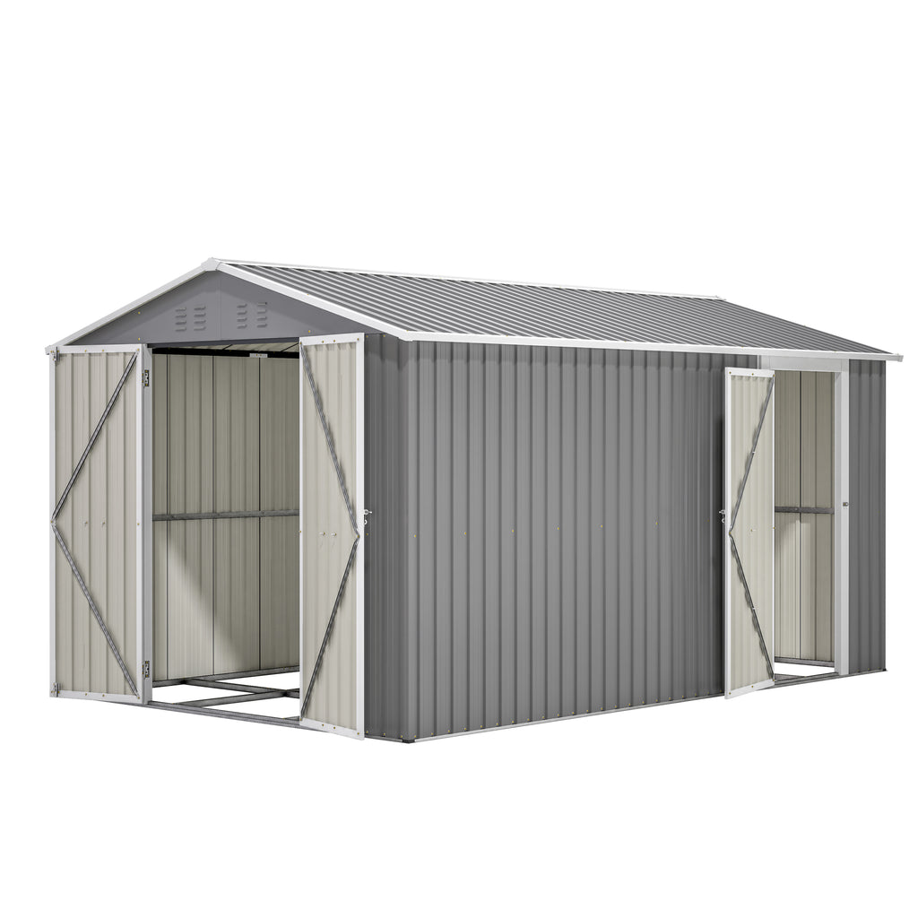 8x12 FT étagère extérieure en métal avec porte latérale supplémentaire