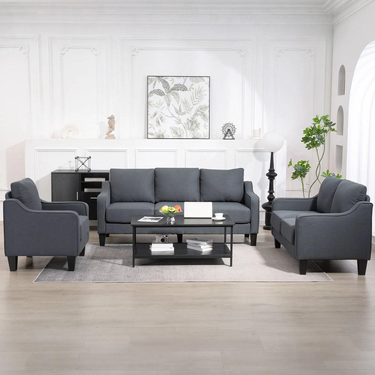 Fauteuil, Chaise Accent Moderne avec ressort de poche, Linge rembourré, épais rembourré, Charcoa