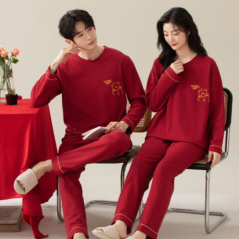AutumnHinter Pajama Set pour les couples manches longues Red Casual Loungewear