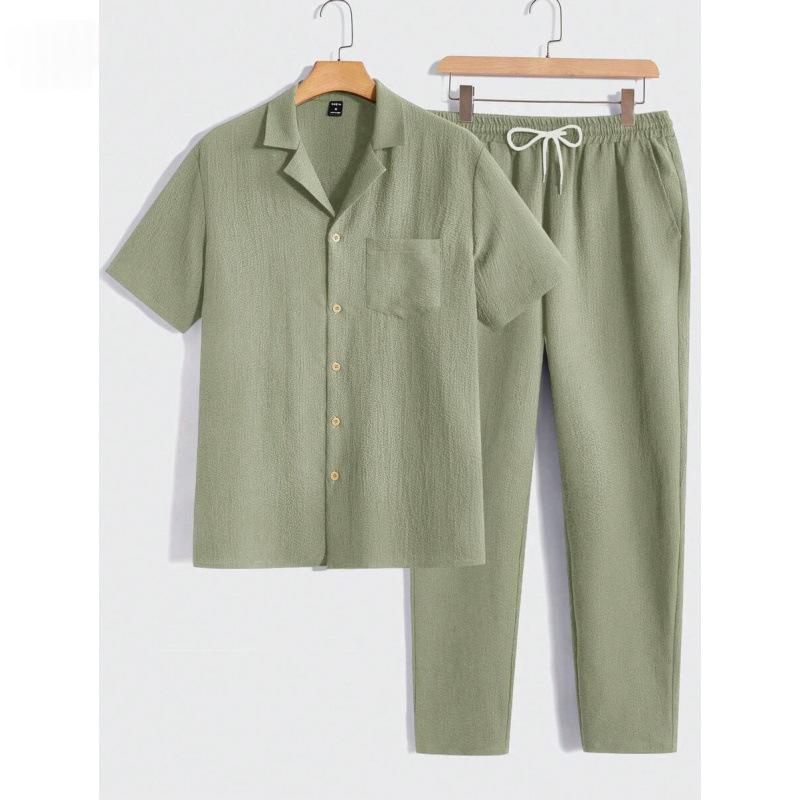 Homme couleur solide bouton rayé chemise manches