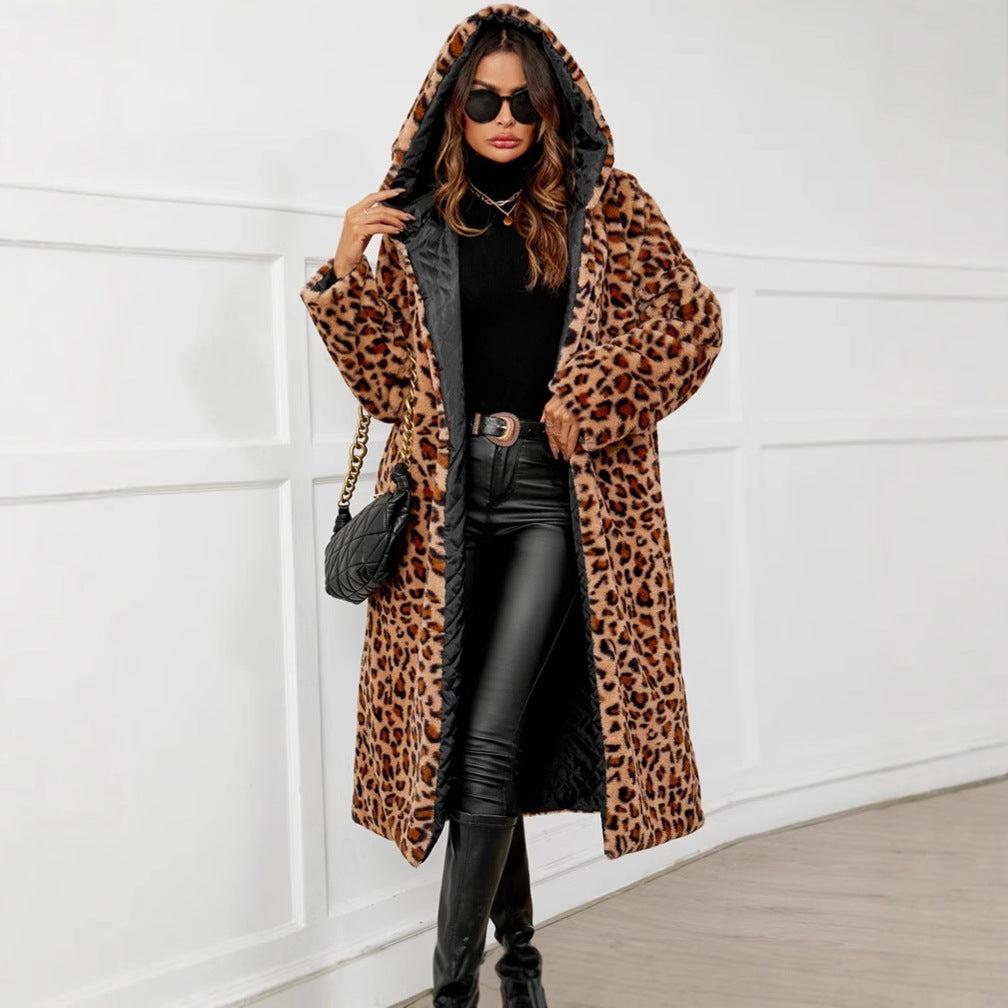 Manteau de fausse fourrure à capuchon pour femmes longues