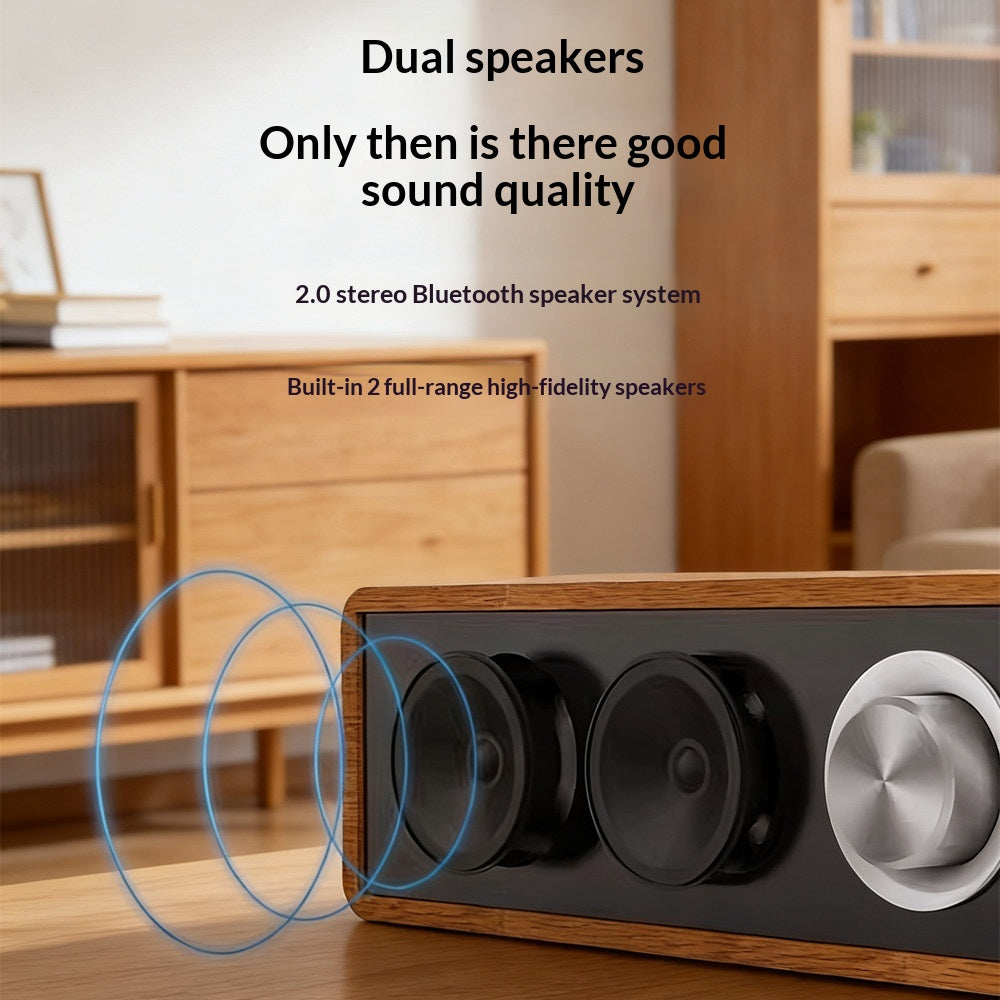 Haut-parleur Bluetooth sans fil bi-tweeter en bois rétro