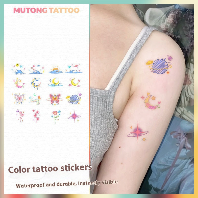 Sticker de tatouage à l'épaule couleur Lune papillon