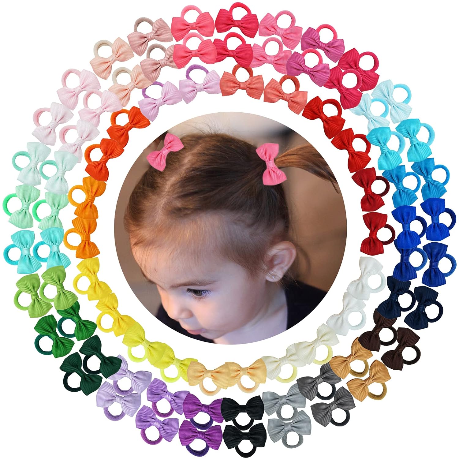 40 80PCS Tiny Hair Ties with Bows Baby Bows Rubber Bands Hair Ties Soft Elastics Ponytail
