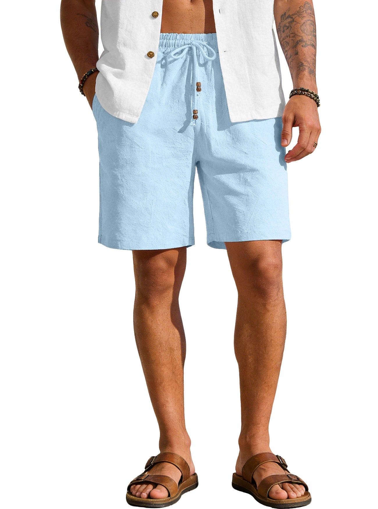 Style d'été homme couleur solide coton et lin Short