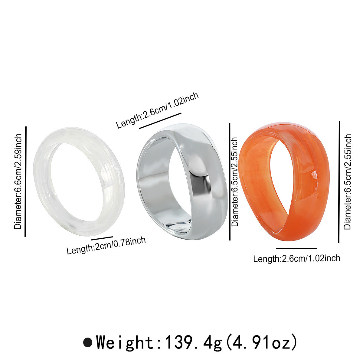 Set de bracelet en acrylique translucide géométrique poli