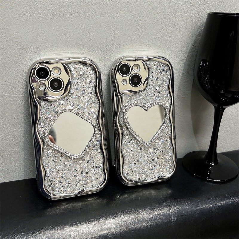 Miroir en forme de cœur Paillettes High Sense Ins Coque téléphonique