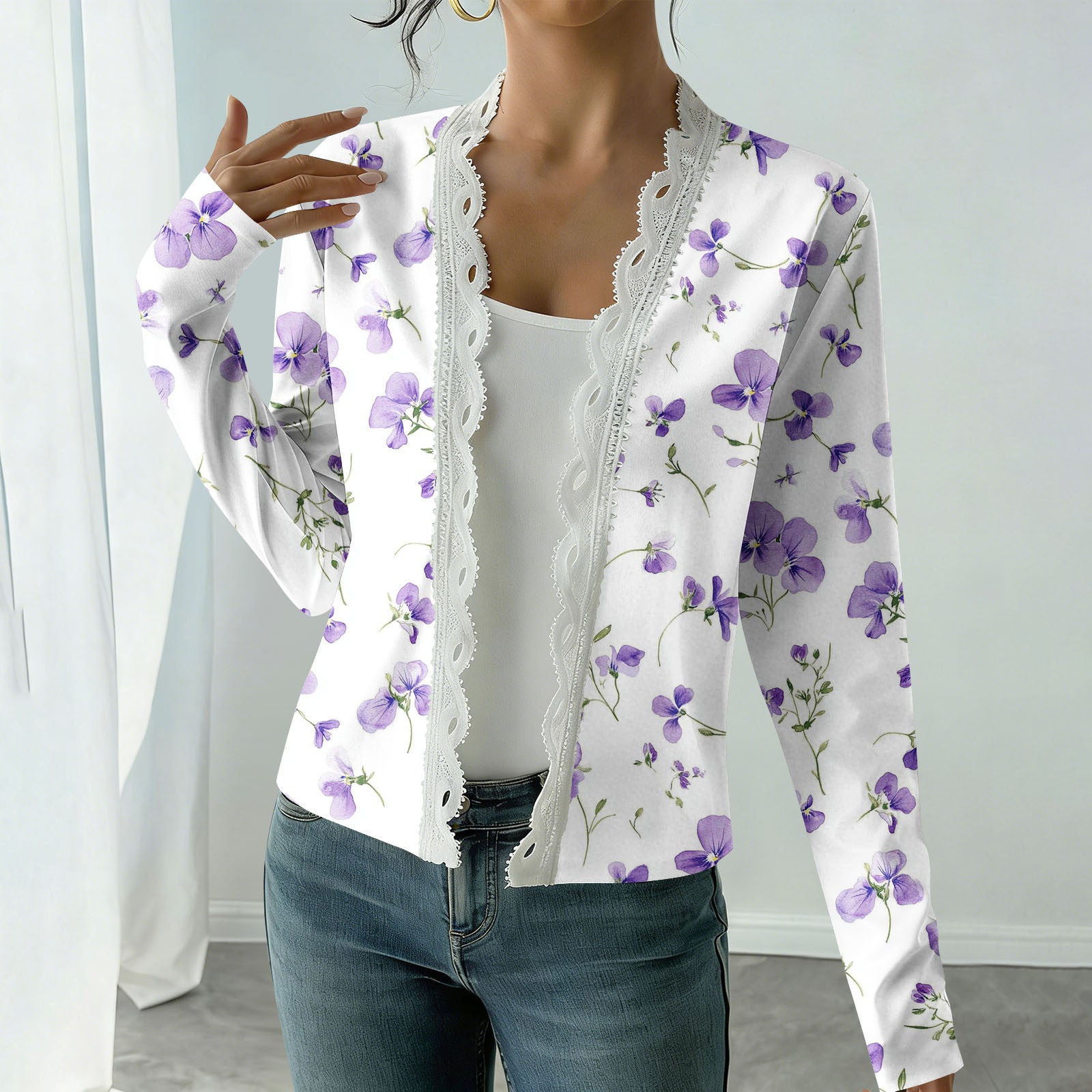 Élégant Cardigan imprimé à manches longues