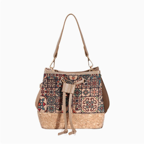 Vieux sac de rangement imprimé de grande capacité pour femmes avec extérieur en bois et en bois