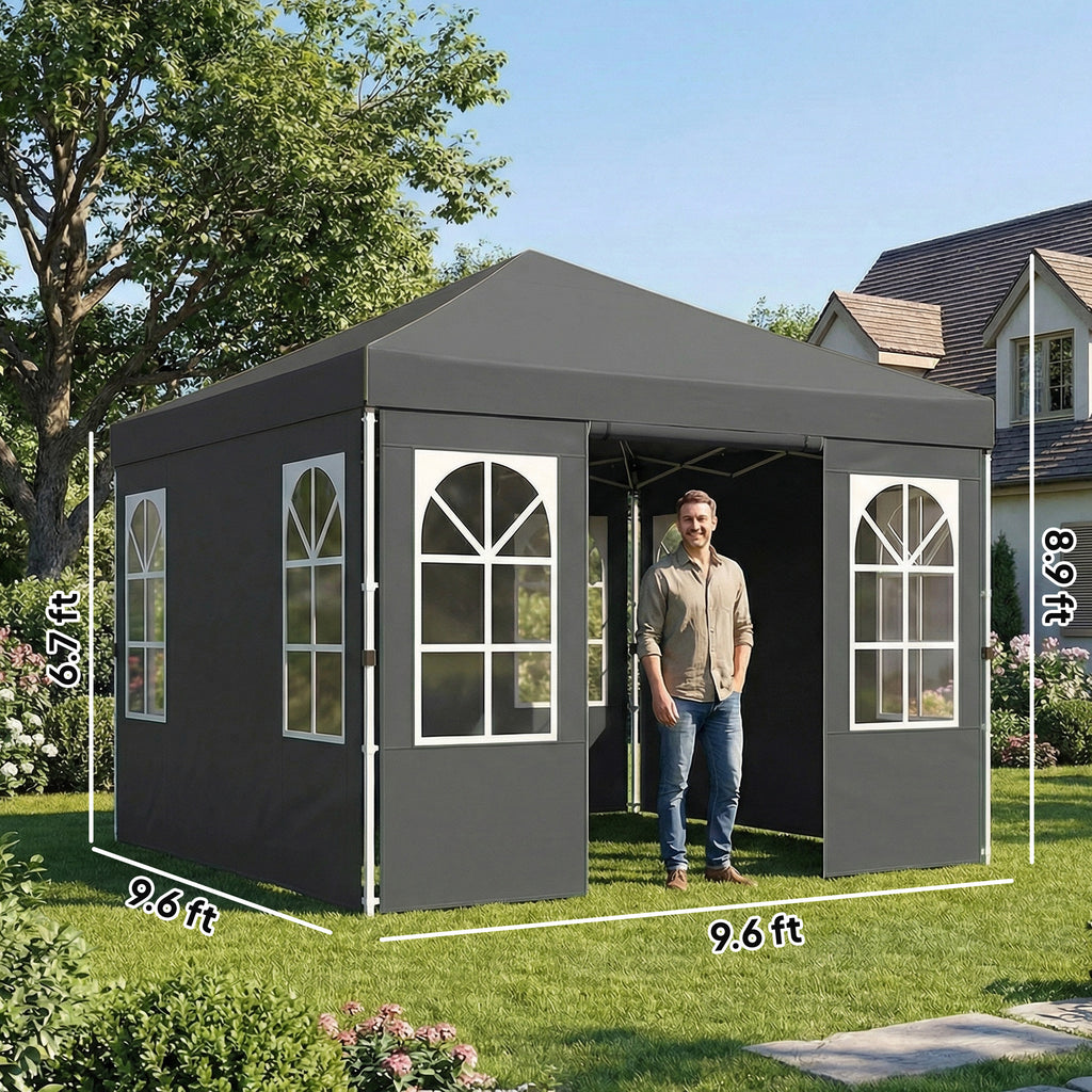 9,6 x 9,6 pieds Pop Up Canopy Tente avec parois latérales