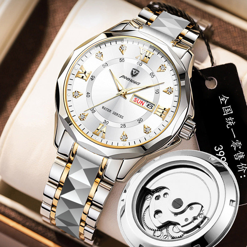 Montre à dos transparent de squelette mécanique pour hommes