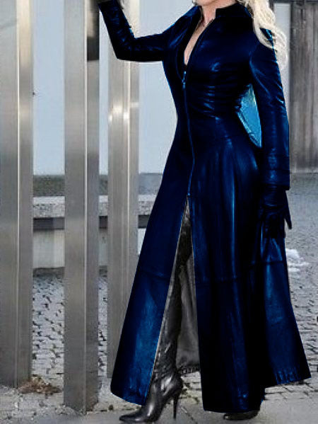 Robe en cuir long pour femme avec collier
