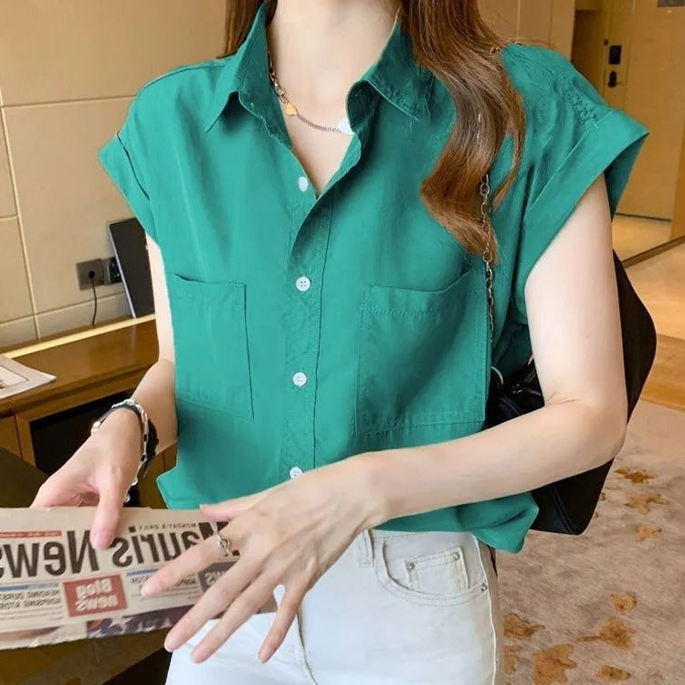 Chemise en mousseline à manches courtes pour femmes
