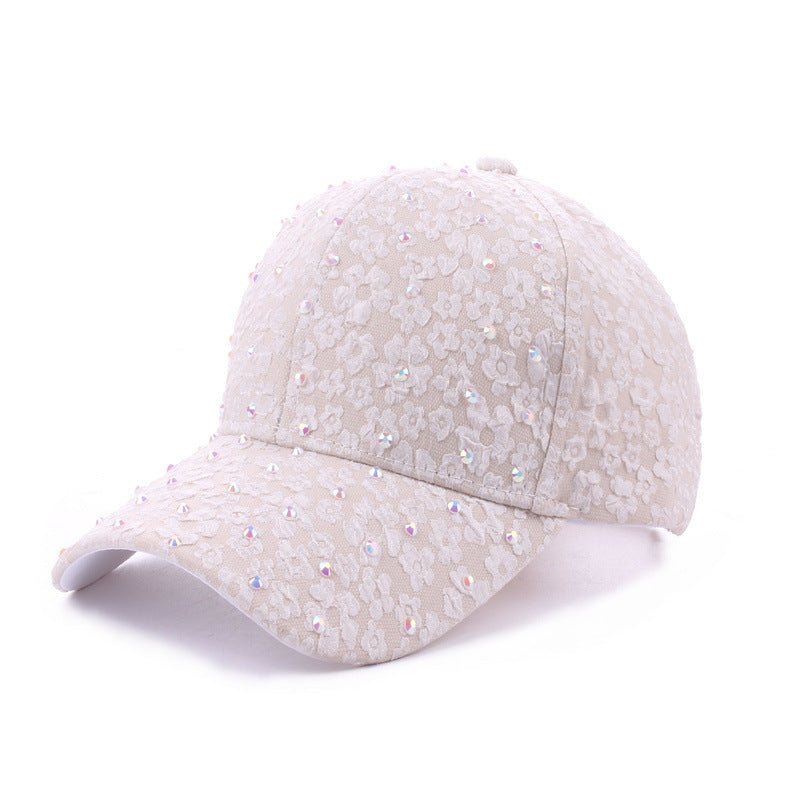 Casquette de baseball en strass pour femmes en dentelle d'été - Style chic