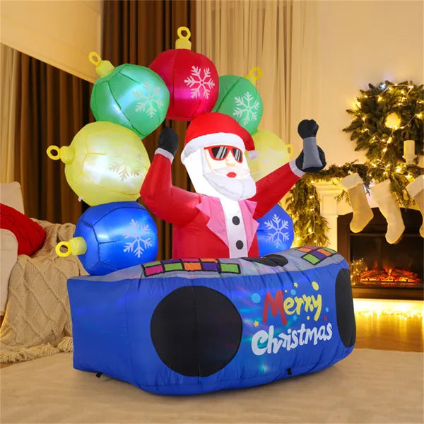 6ft Xmas gonflable DJ Santa - RGB LED Orbs Musique Mute Mode Stakes/Ropes Quick Setup Outdo