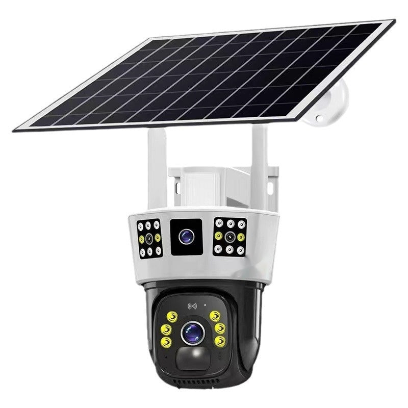 Caméra de surveillance binoculaire solaire à trois écrans