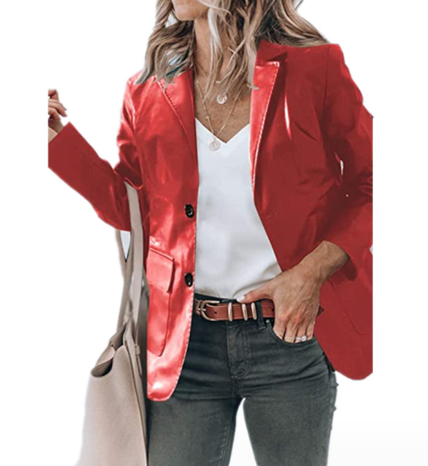Lapel Single Breasted Solid Color PU Cuir Manteau Femme