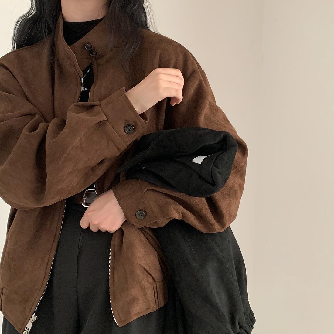 Veste d'hiver rétro chaude de Deerskin Velvet Double Zipper