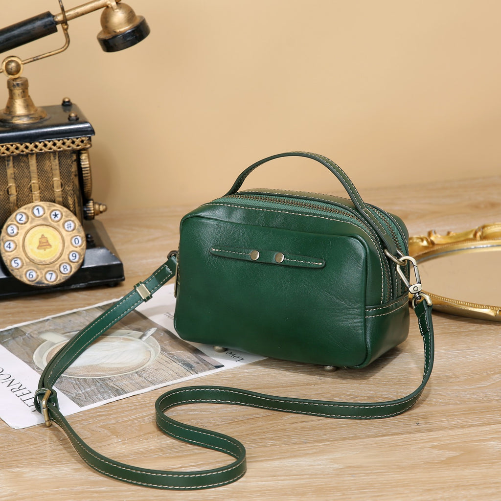 Sac vintage élégant en cuir de vache à grains supérieurs avec logo