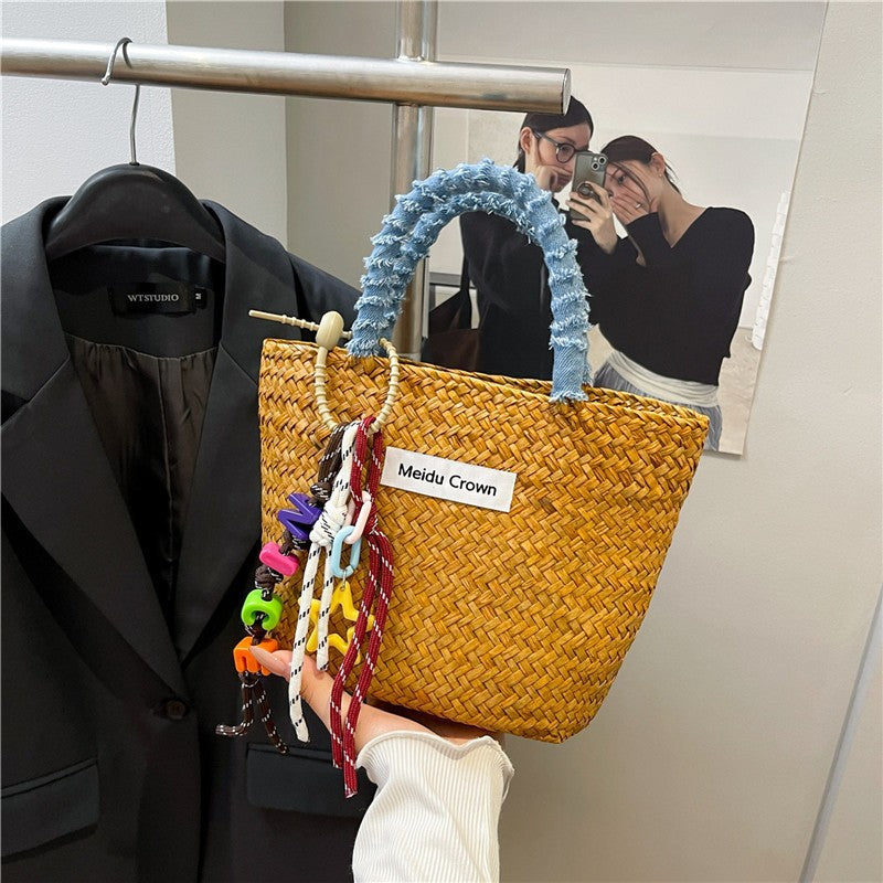 Bloc de couleur Minimalist Straw Beach Bag Wicker Panier