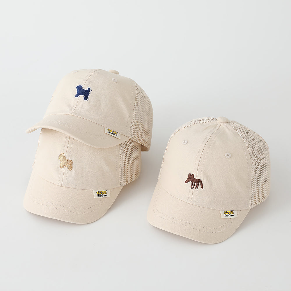 L'été bébé Beige caricature animal brodé Mesh respirant Casquette de baseball est approprié