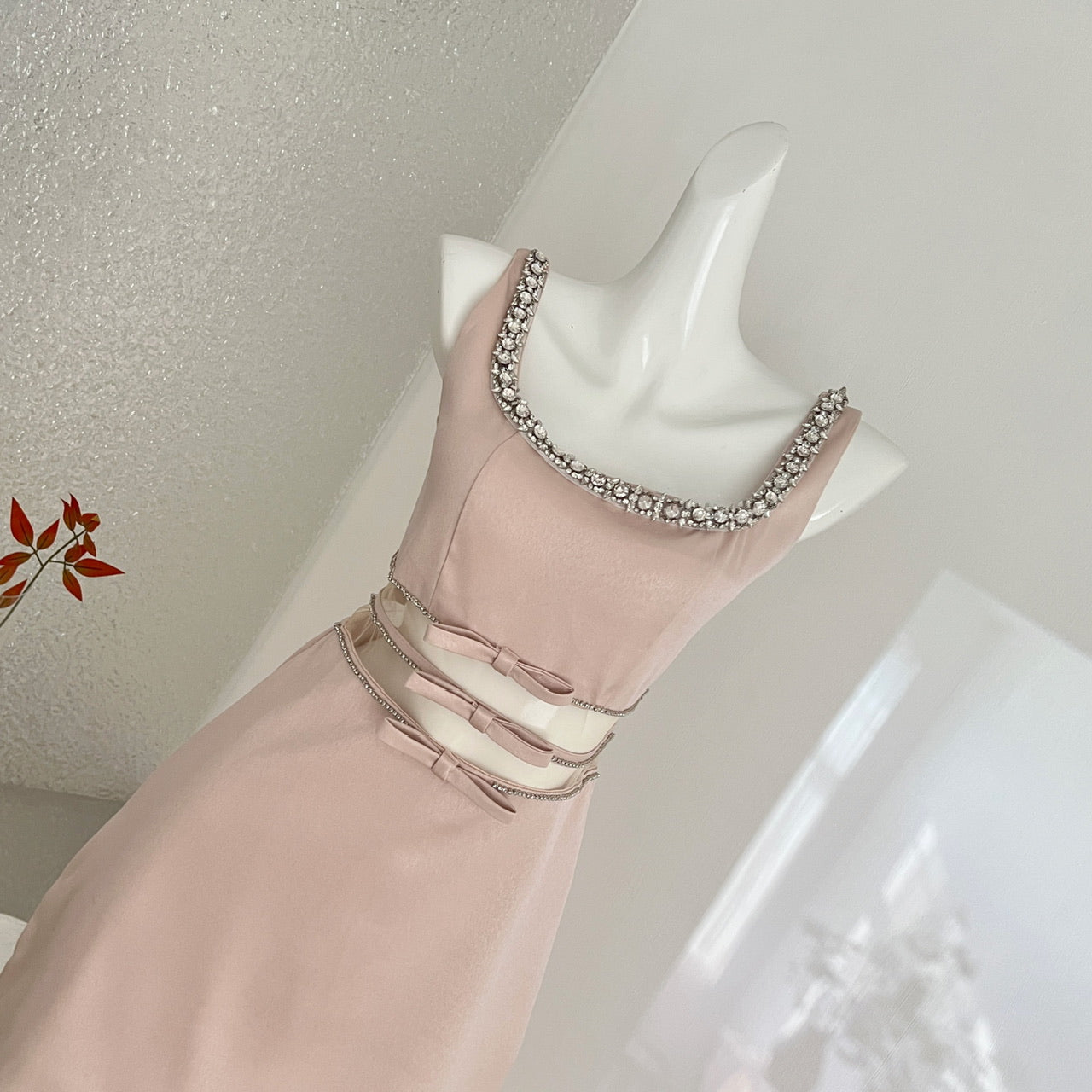 Robe de Cocktail de Demoiselle d'honneur sans manches Col de Strass Bow