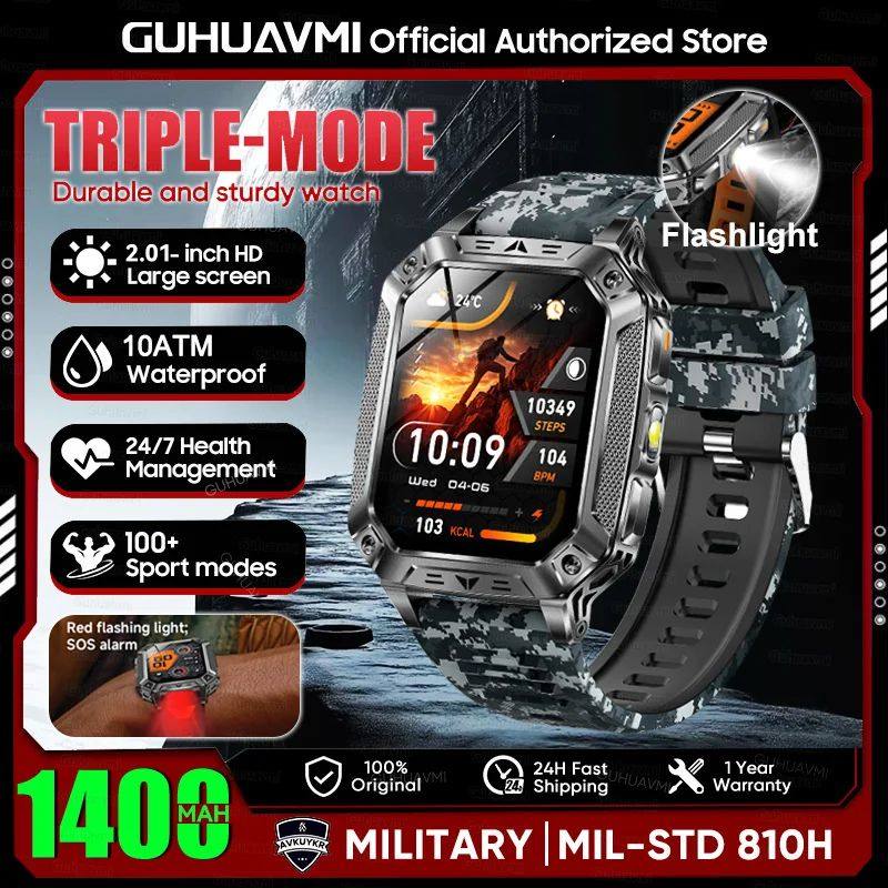 Batterie militaire 1400mAh montre intelligente avec lampe de poche LED