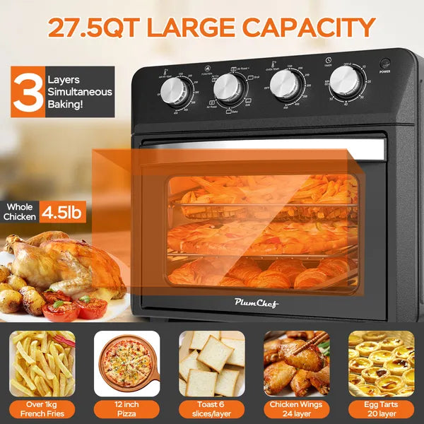27.5QT Grille-pain à friteuse d'air 6-en-1 Four décroché-porte Convection de comptoir à 6 tranches pour