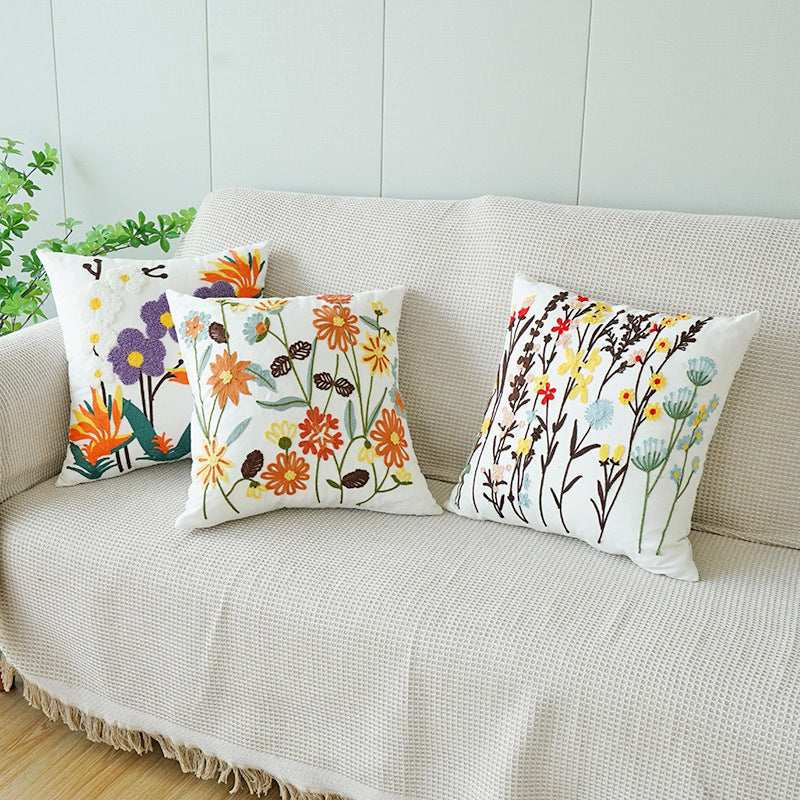 Coussin floral brodé de style pastoral pour canapé salon
