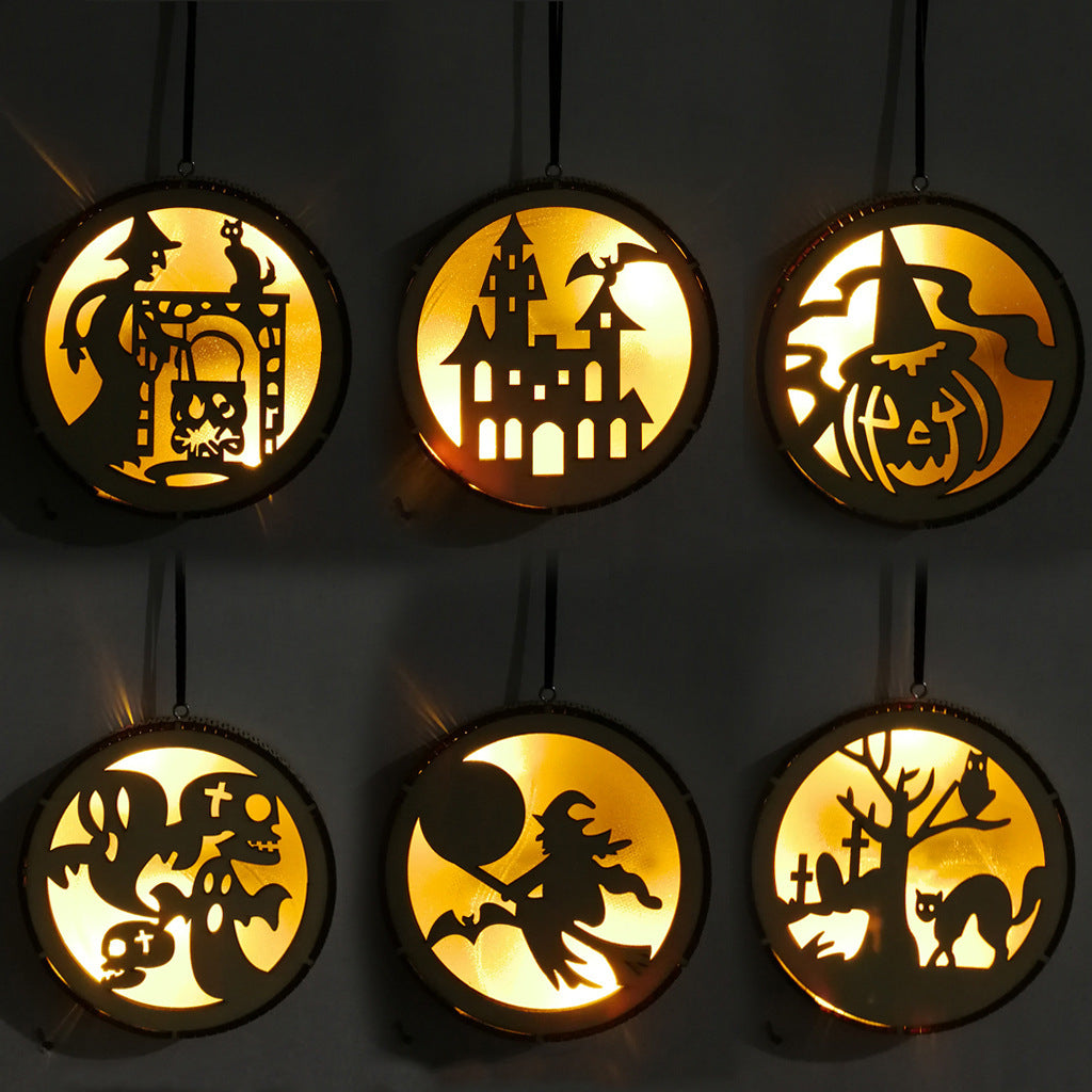 En bois Halloween ronde ordinateur Laser Hollow Witch Wizard citrouille Haunted House Chat noir