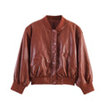 Rust Faux Leather 3 Piece Set Bomber Jacket & Mini Bubble Skirt & Bermuda Shorts