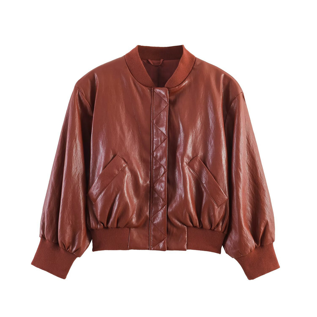 Rust Faux Leather 3 Piece Set Bomber Jacket & Mini Bubble Skirt & Bermuda Shorts